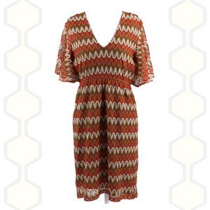 Judith March Dress Lace Orange Green V-Neck L